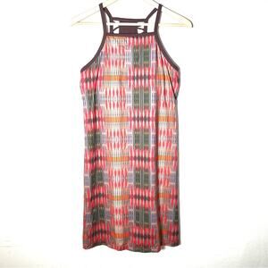 Prana pink green multicolor tribal print casual lounge dress size medium M B107